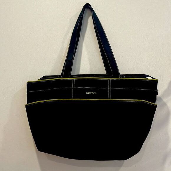 Carter's Large Diaper Bag Black with Sage Green Stitching Baby Bag - Picture 1 of 9